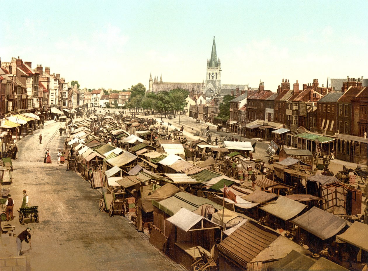 The Market, Yarmouth (kézzel színezett fotó) alkotó: English School