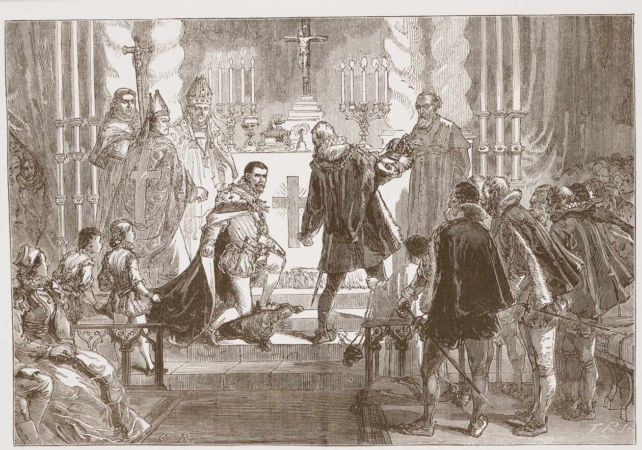 Lengyelország marsallja Anjou hercegtől követeli az esküt, illusztráció: James Aitken Wylie (1808-1890) A protestantizmus története című könyvéből, pub. 1878 alkotó: English School