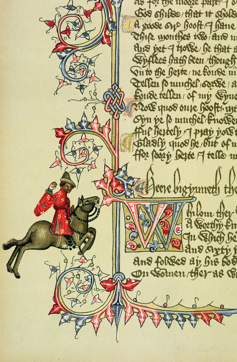 A kereskedő, a The Canterbury Tales faxrészlete, Geoffrey Chaucer (1342-1400 körül) alkotó: English School