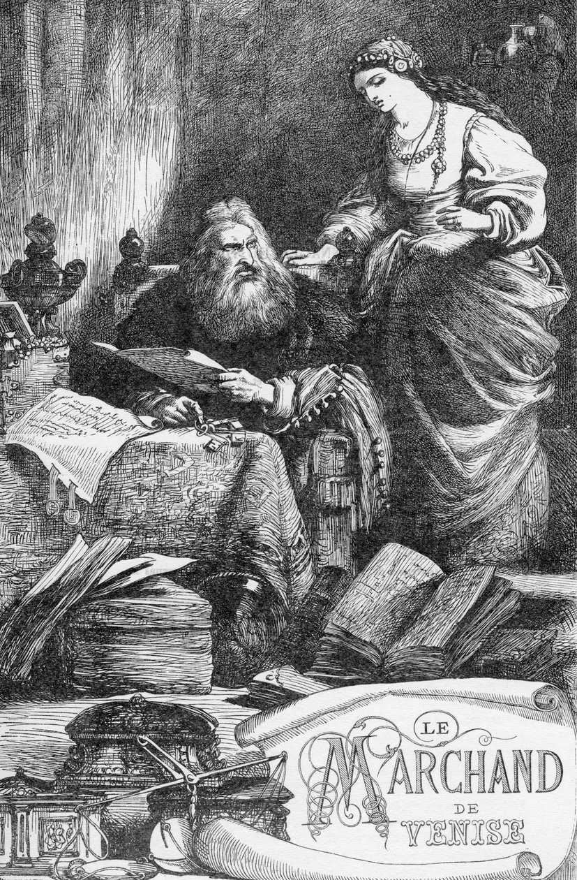 A velencei kereskedő – A velencei kereskedő – Illusztráció a „” William Shakespeare műveivel kiegészítve”” 1866 – A kiadás illusztrációi és általános formája Cassell illusztrált Shakespeare-jéből származik, amely Londonban jelent meg alkotó: English School