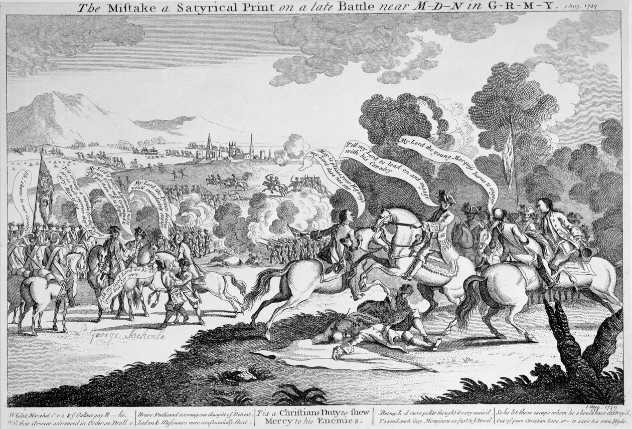 A hiba egy szatírikus lenyomat egy késői csatáról M-d-n közelében G-r-m-y-ben, 1759 körül (rézkarc) alkotó: English School