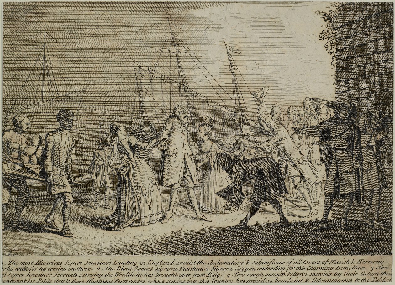 A legkiemelkedőbb Signor Senesinos partraszállás Angliában, 1726 körül alkotó: English School