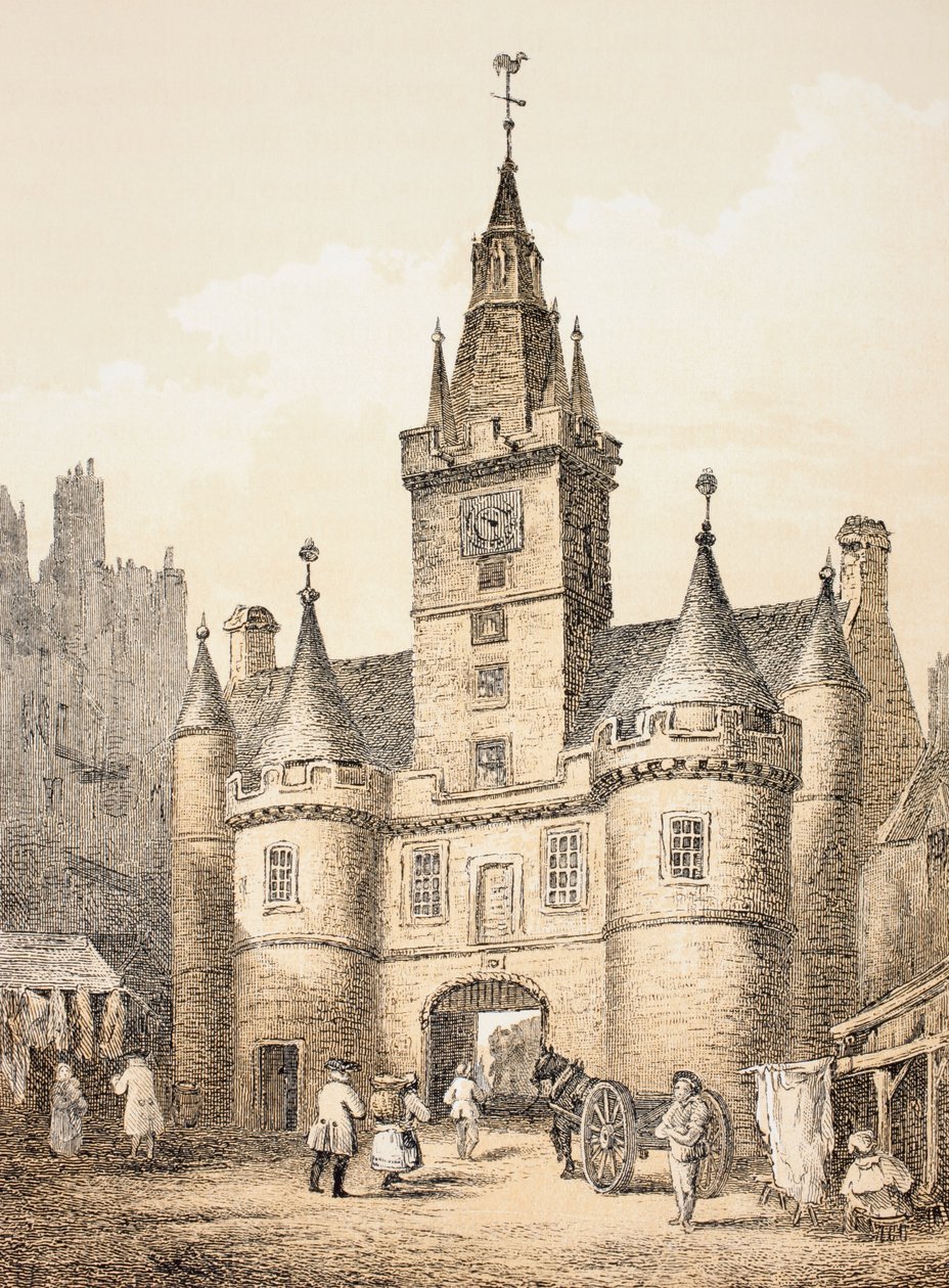 The Netherbow Port, Edinburgh, John Howie (1735-93) 1879-ben megjelent „A skótok méltósága Howie második kiadása szerint, 1781” című művéből. alkotó: English School