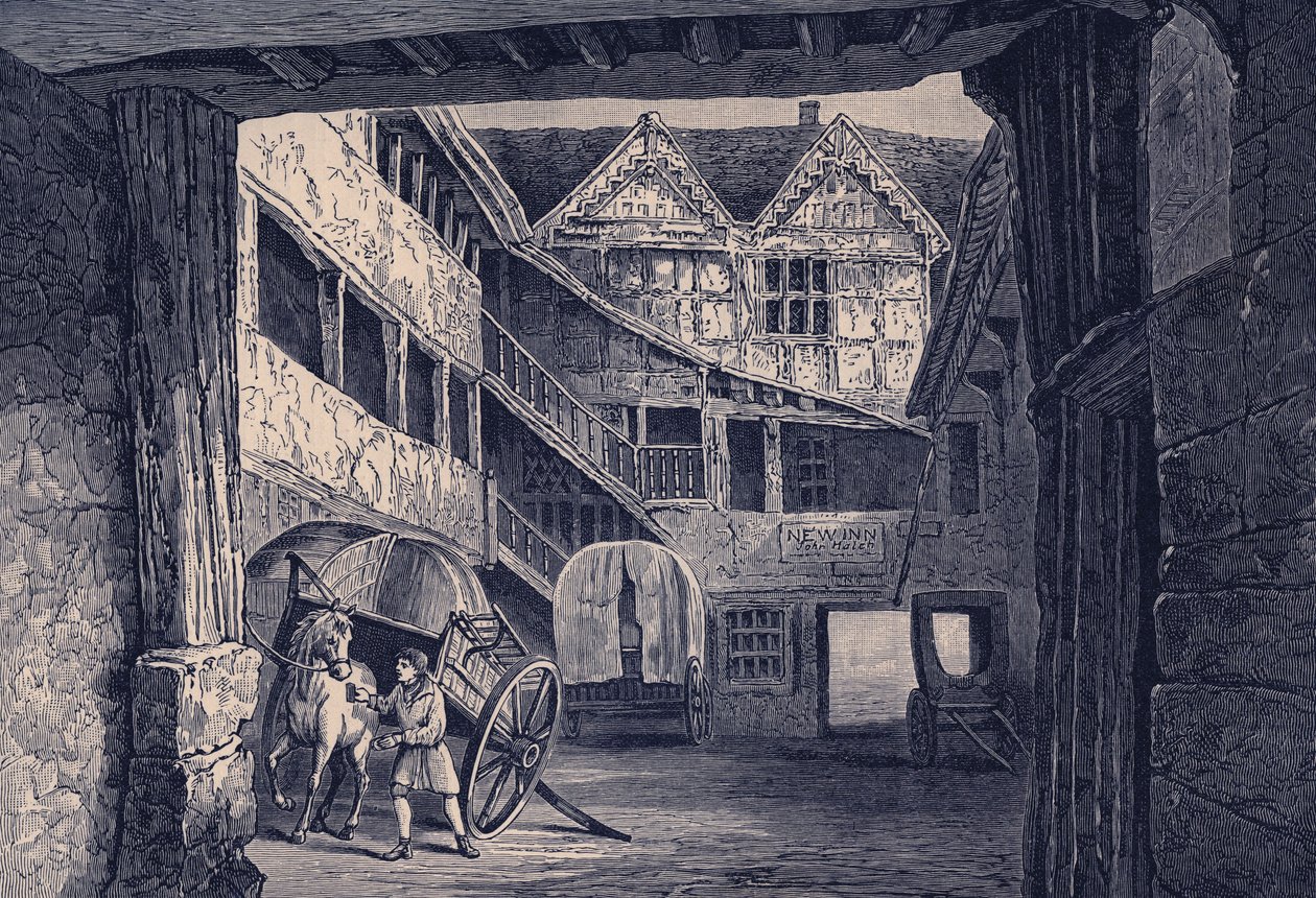 The New Inn, Gloucester, illusztráció az „Angol nép rövid története (II. kötet)” című művéhez, John Richard Green (litho) alkotó: English School