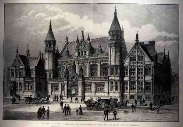 A birminghami New Law Courts, amelynek alapkövét a királynő tette le, a The Illustrated London Newsból, 1887. március 26. alkotó: English School