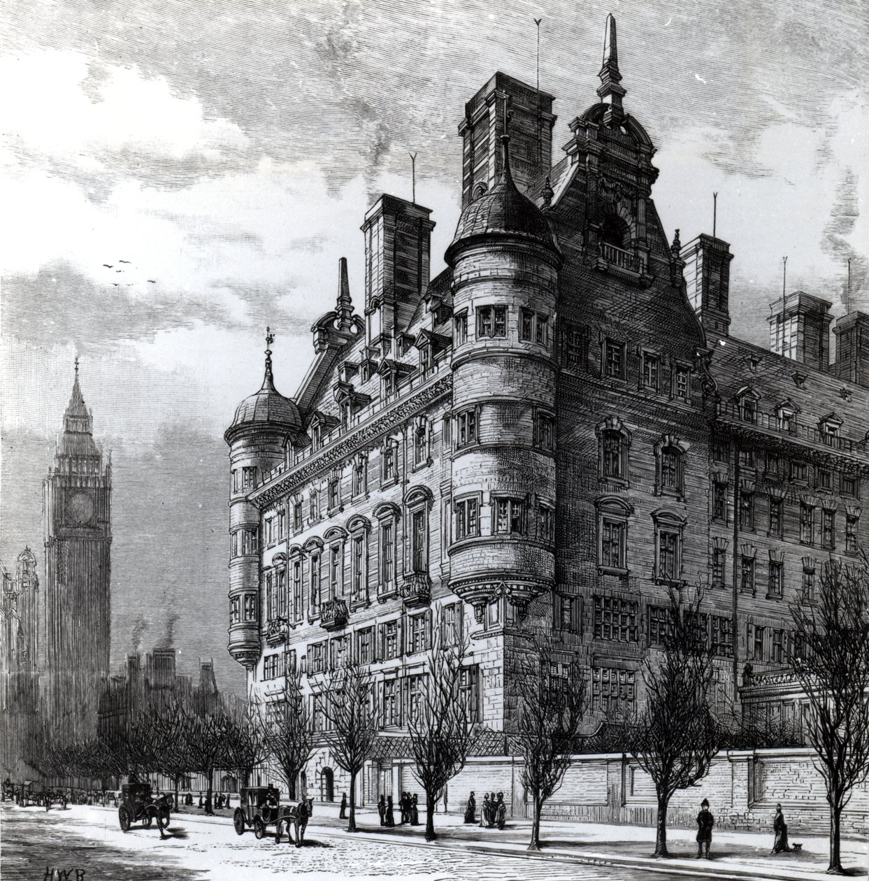 The New Police Offices on the Victoria Embankment, H.W.B. metszet, megjelent a 