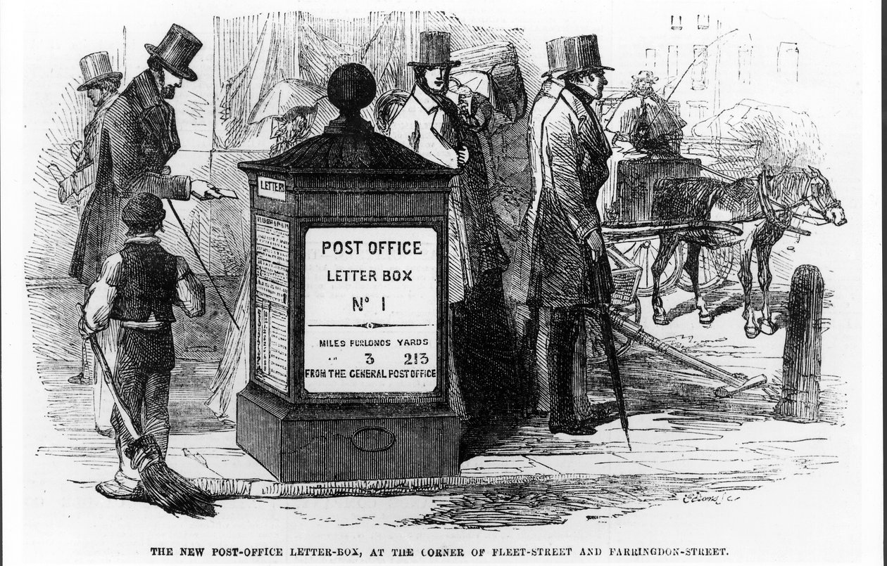 Az új postafiók a Fleet Street és a Farringdon Street sarkán, a The Illustrated London Newstól, 1855. március 24. alkotó: English School
