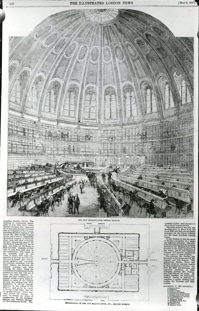 The New Reading-Room, British Museum, megjelent a The Illustrated London News-ban, 1857. május 9. alkotó: English School