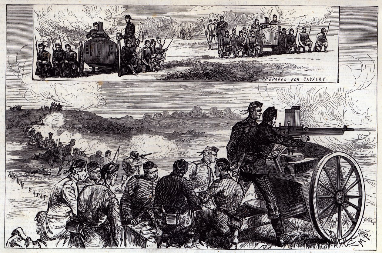 A Nordenfelt Guns Aldershotban, az Illustrated London Newsból, 1885. szeptember alkotó: English School