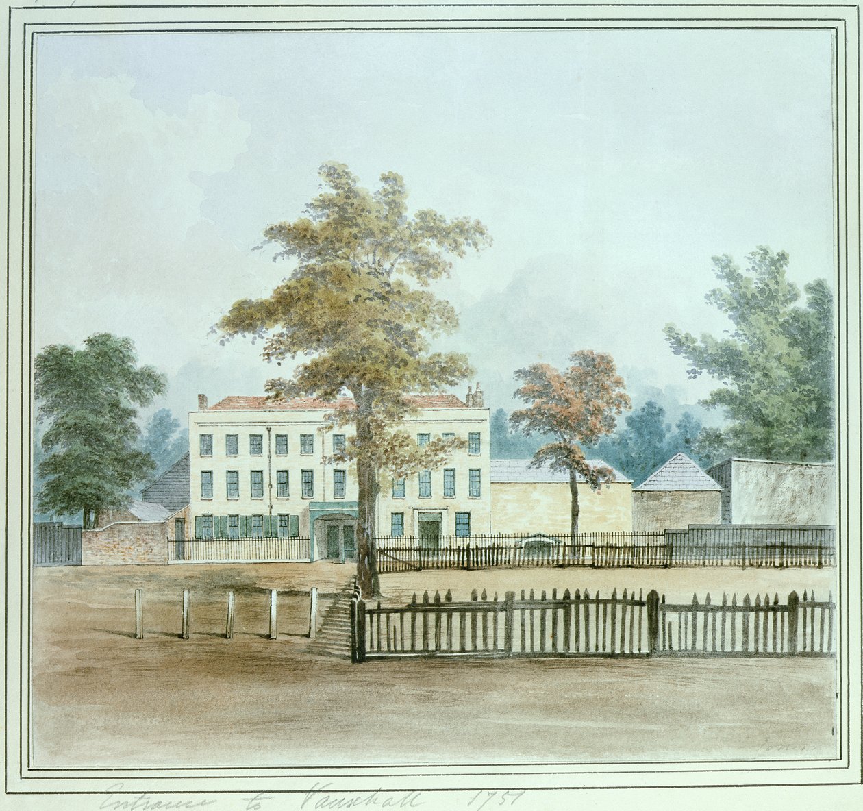 A régi ház és a Vauxhall Gardens bejárata, 1751 alkotó: English School