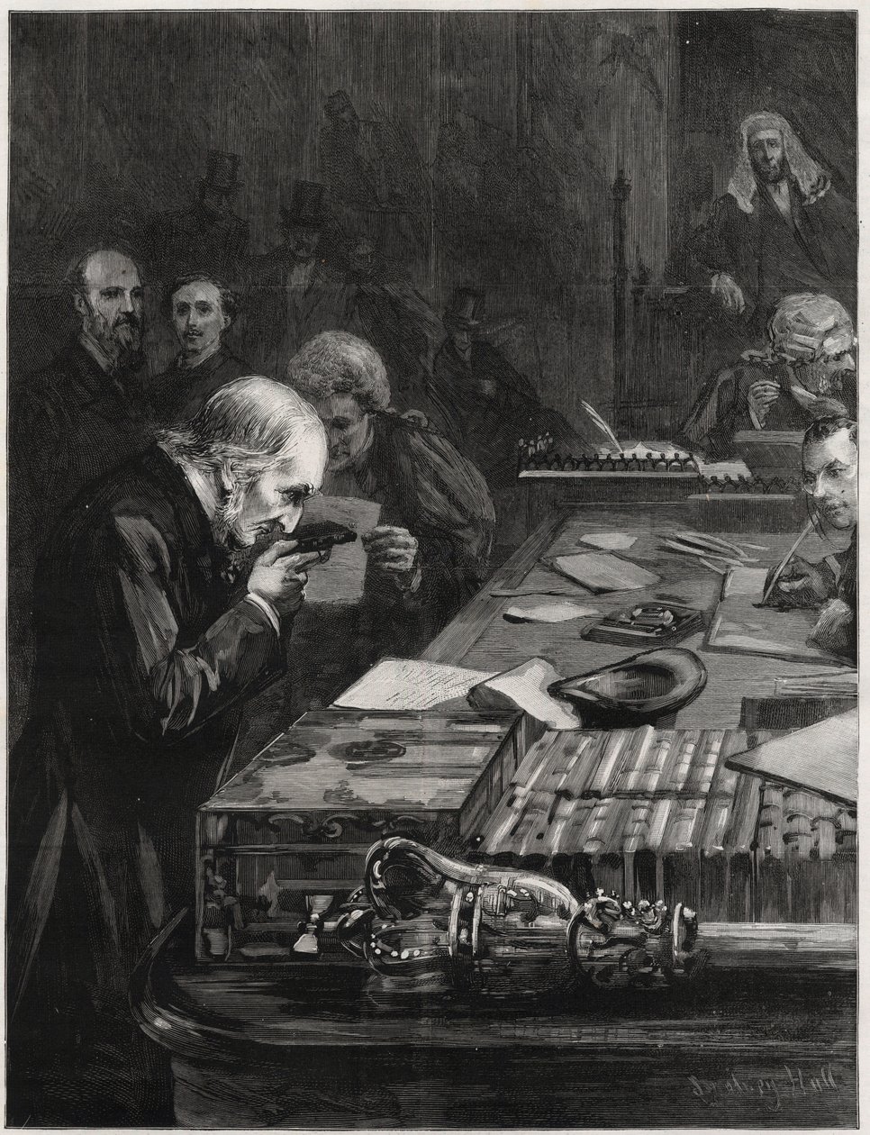 A Parlament megnyitója, 1893. január 31. William Ewart Gladstone úr, Marjoribanks úr és H Gladstone úr támogatásával, letette az esküt. Illusztráció a grafikához alkotó: English School