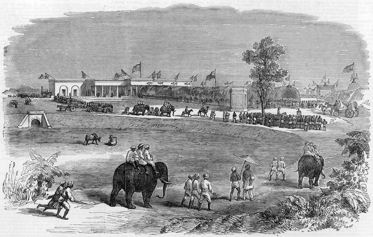 A kelet-indiai vasút megnyitása: A Burdwan állomás, 1855 alkotó: English School