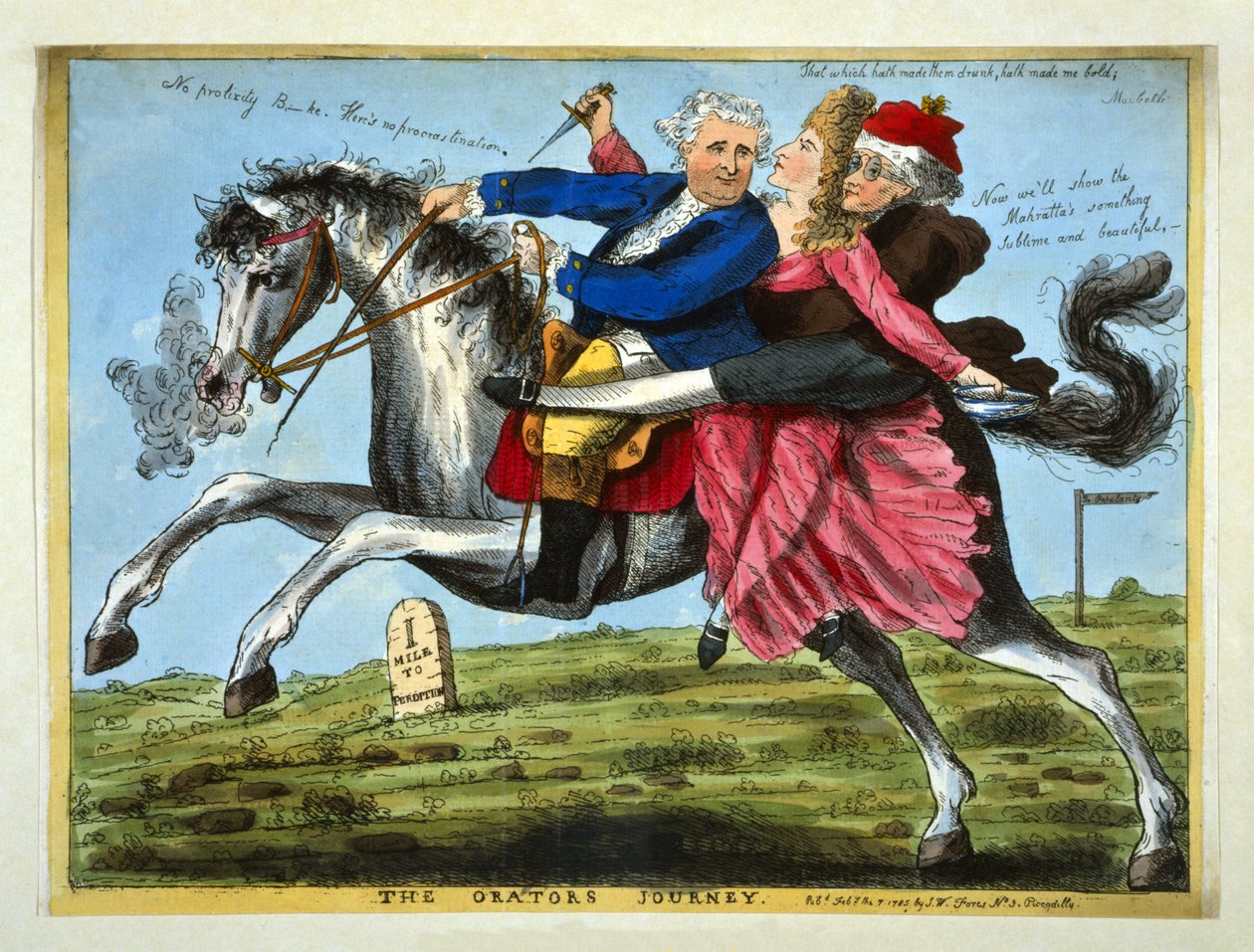 The Orators Journey, pub. 1785 (kézzel színezett metszet) alkotó: English School