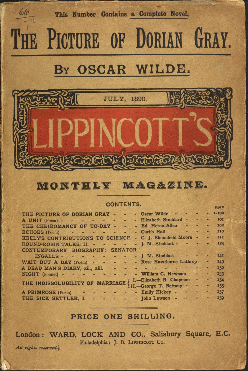„The Picture of Dorian Gray”, Oscar Wilde, Lippincott