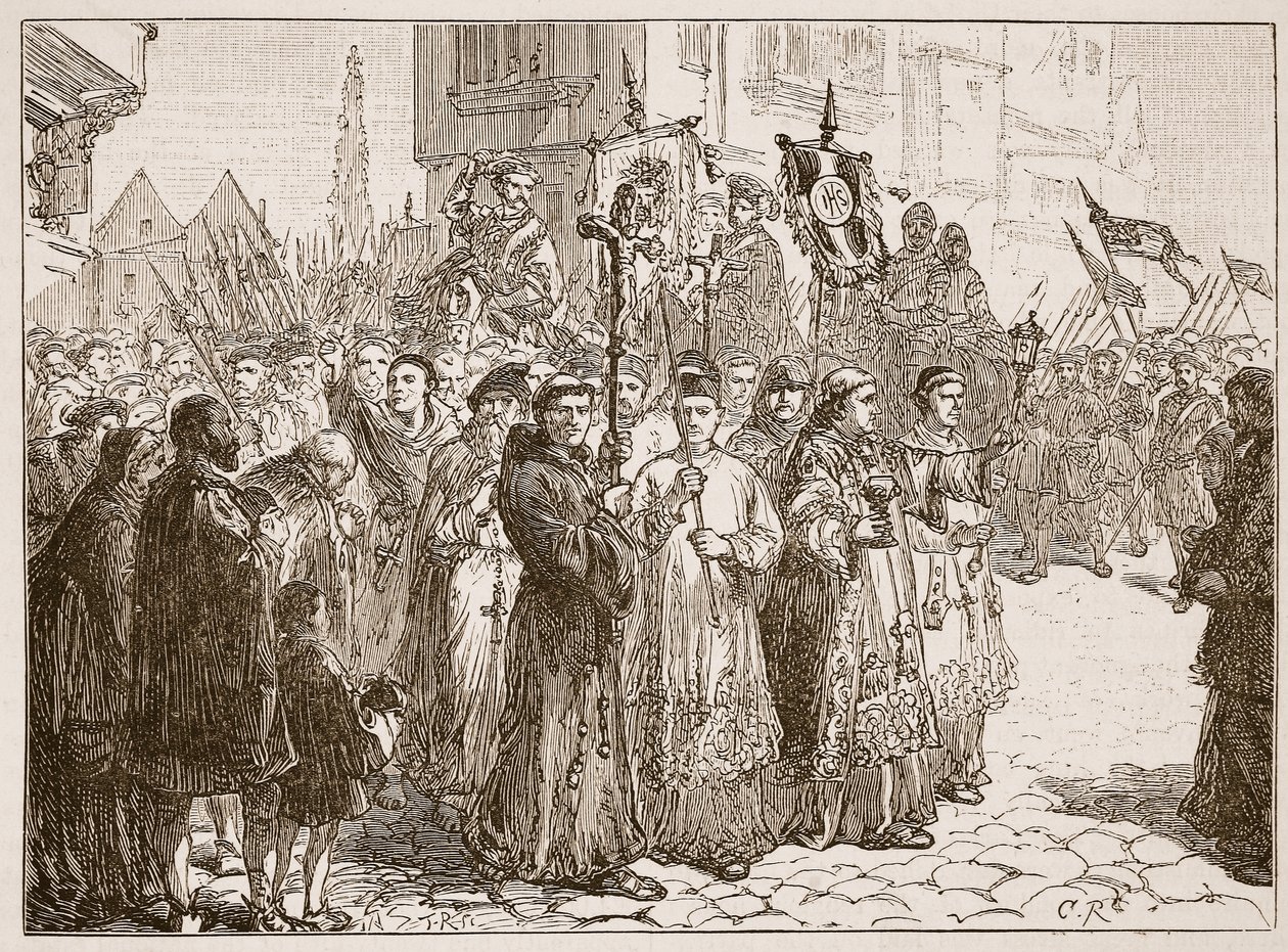 A kegyelem zarándoklata 1536-ban, illusztráció a Cassells Illustrated History of England című könyvéből (szépia fotó) alkotó: English School