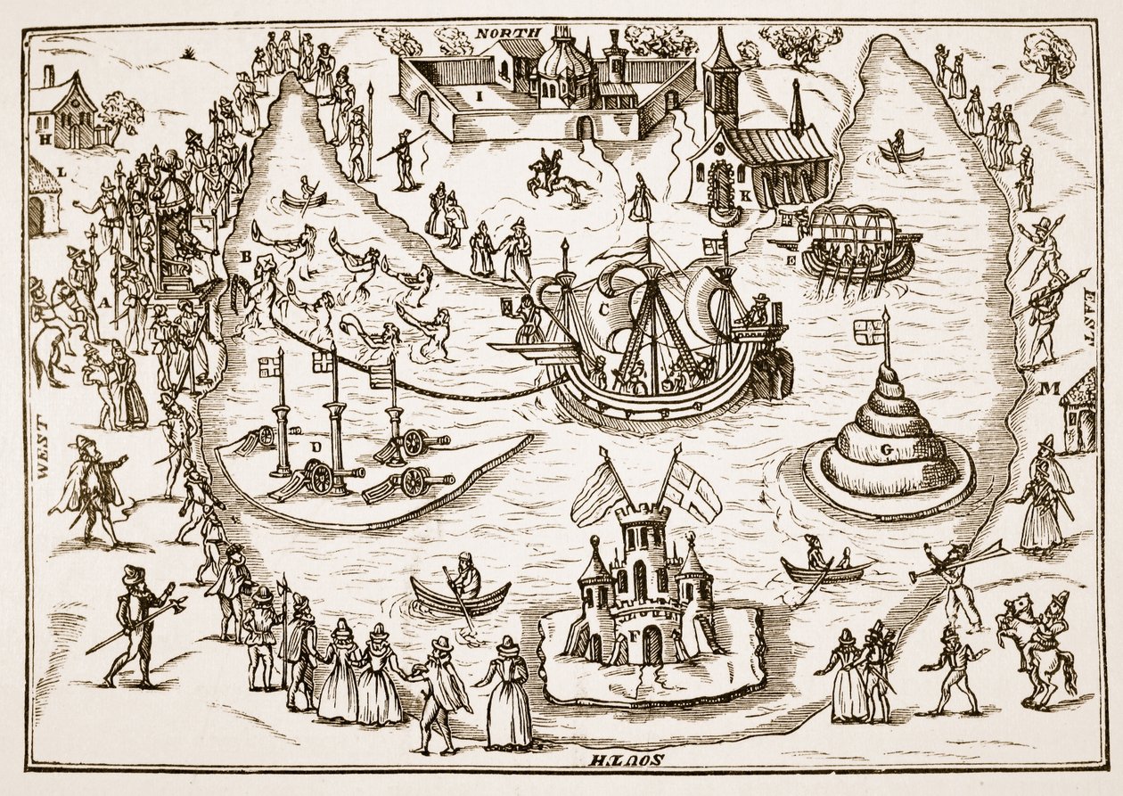 Az Elvetham-tó Erzsébet királynő látogatása során, a The Honorable Entertainment-ből, amelyet a Hampshire-i Elvetham-i Prgresse-i Queens Majestie-nek adott jobb Honble, Hertford grófja, 1591 ( alkotó: English School