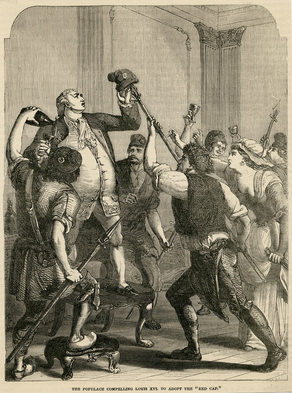 A lakosság arra készteti XVI. Lajost, hogy vegye fel a vörös sapkát, 1792 alkotó: English School