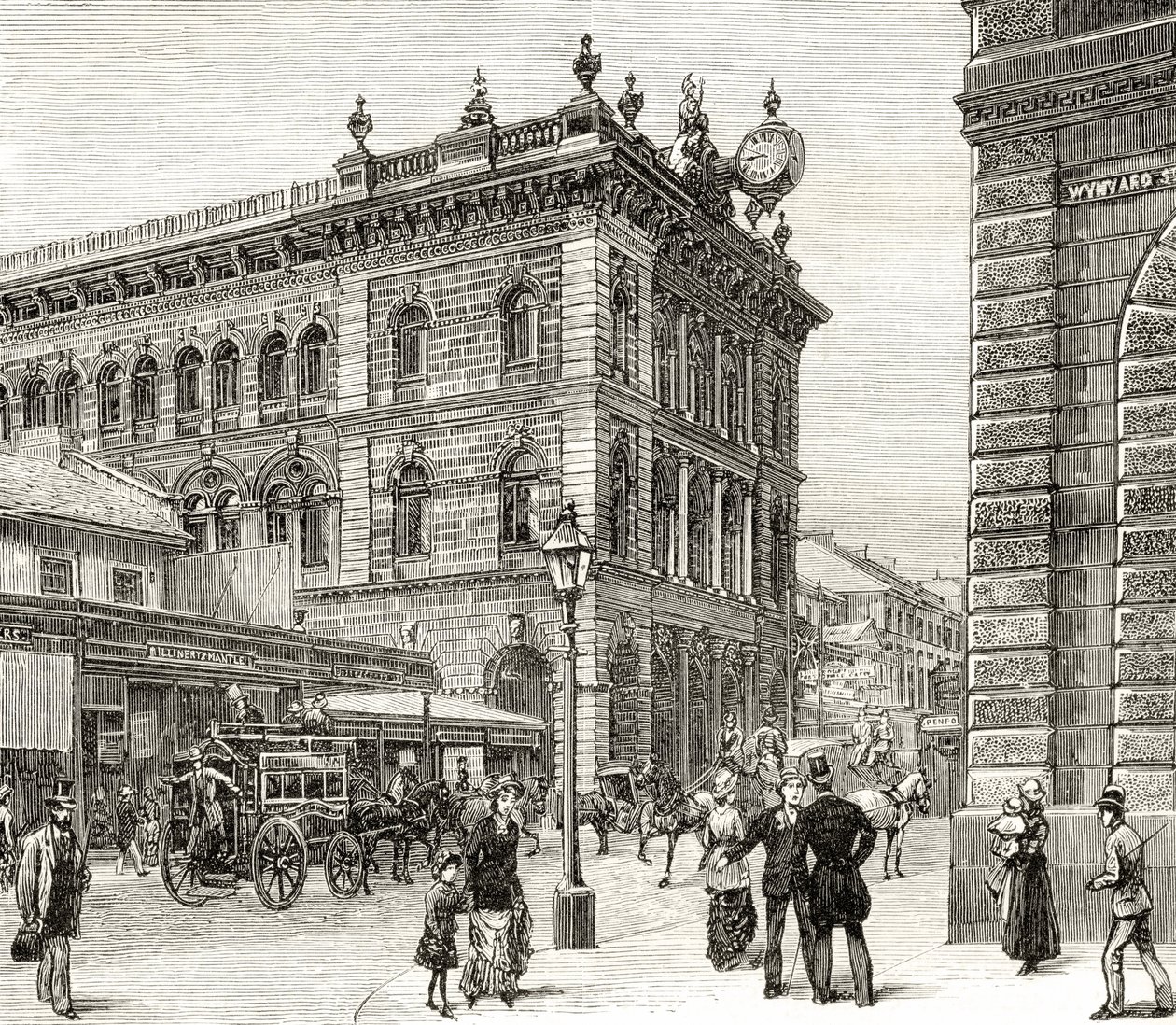 The Post Office, George Street, Sydney, 1880 körül, Howard Willoughby „Australian Pictures” című művéből, a Religious Tract Society, London, 1886 alkotó: English School