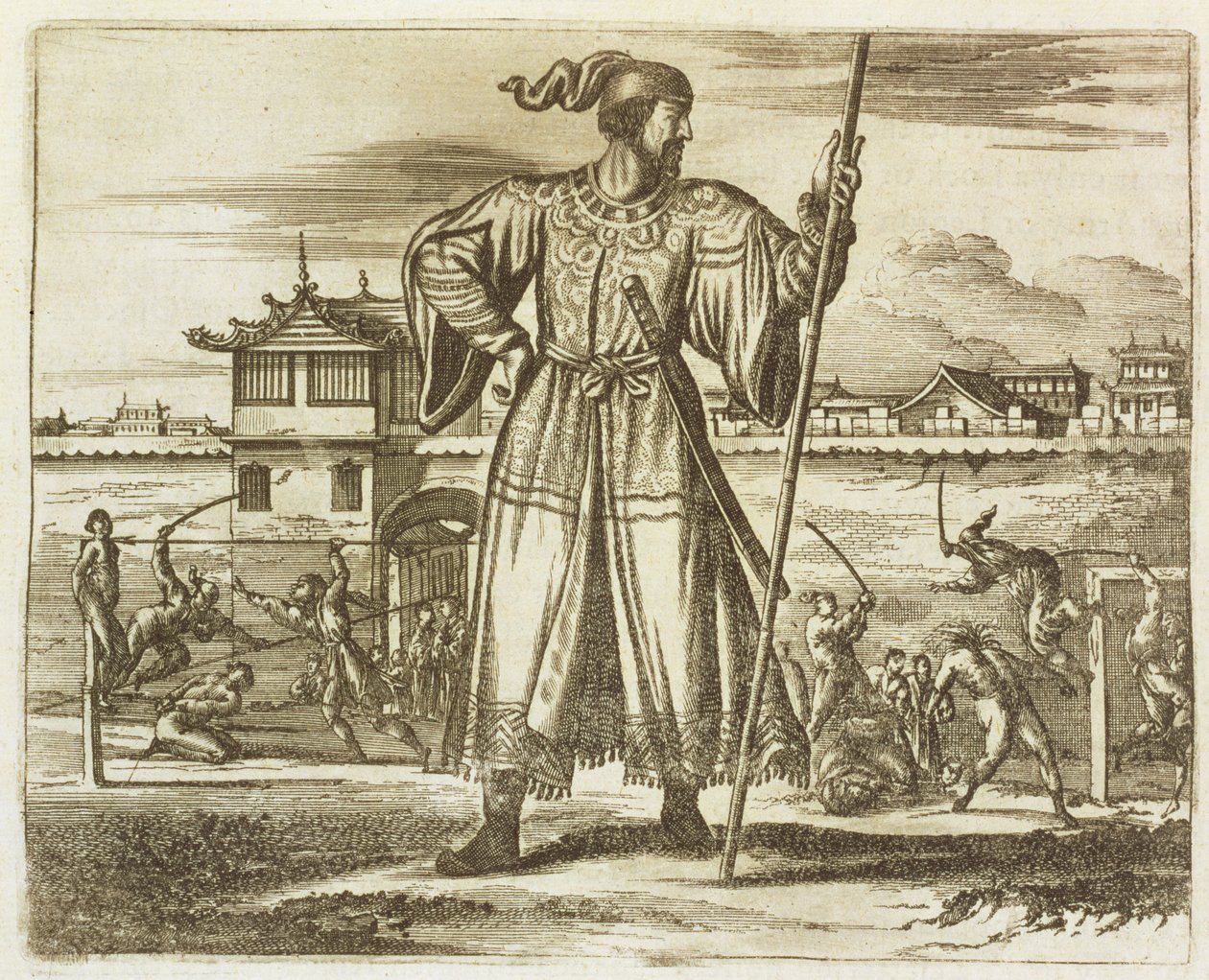A kínai hadsereg miniszterelnöke, illusztráció a kínai nagykövetségek leírásából, 1690 alkotó: English School