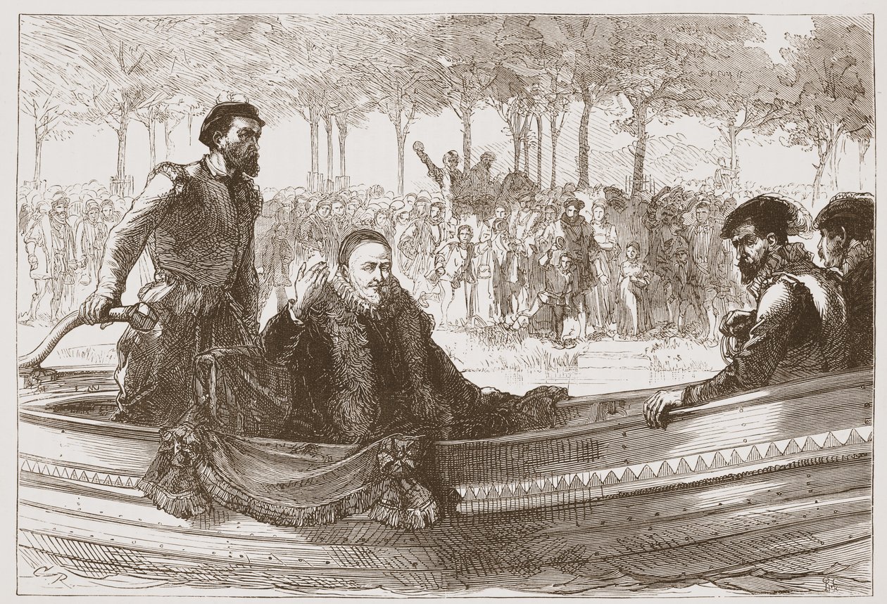 Narancs hercege uszályában Brüsszel felé tartva, illusztráció: James Aitken Wylie (1808-1890), kocsma: A protestantizmus története. 1878 alkotó: English School