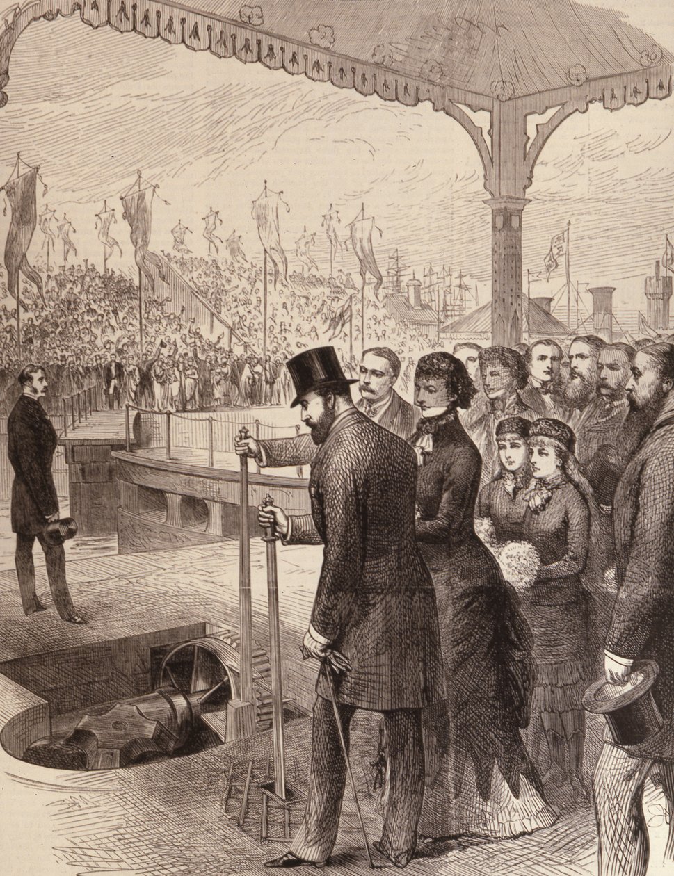 A walesi herceg megnyitja az új északi dokkokat Liverpoolban, a The Illustrated London Newsból, 1881. szeptember 17. alkotó: English School