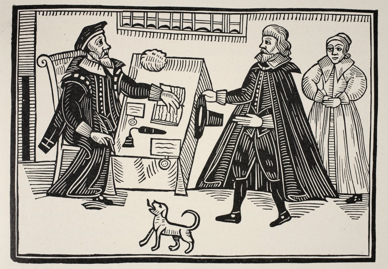 The Proctor and Parator, egy traktátus címlapja a spirituális bíróságok visszaéléseiről és túlzásairól, 1641 alkotó: English School