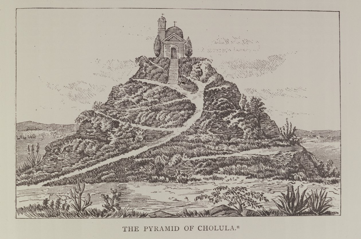 A cholulai piramis, Cumplidos rajza után a Prescotts Mexico spanyol fordításában, a Narrative and Critical History of america, pub. 1889-ben alkotó: English School