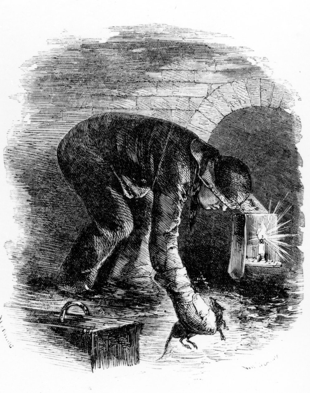 A csatornák patkányfogói, illusztráció Henry Mayhew „Londoni munkásság és a londoni szegények” című művéből, 1840 körül alkotó: English School