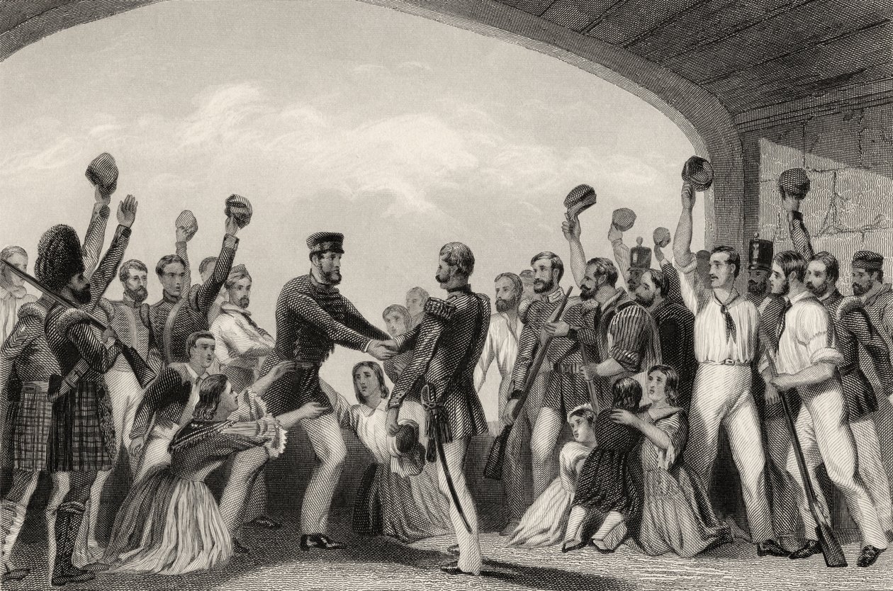 Havelock tábornok: The Relief of Lucknow, 1857. szeptember 25., az 1858-ban megjelent „The History of the Indian Mutiny” c. alkotó: English School