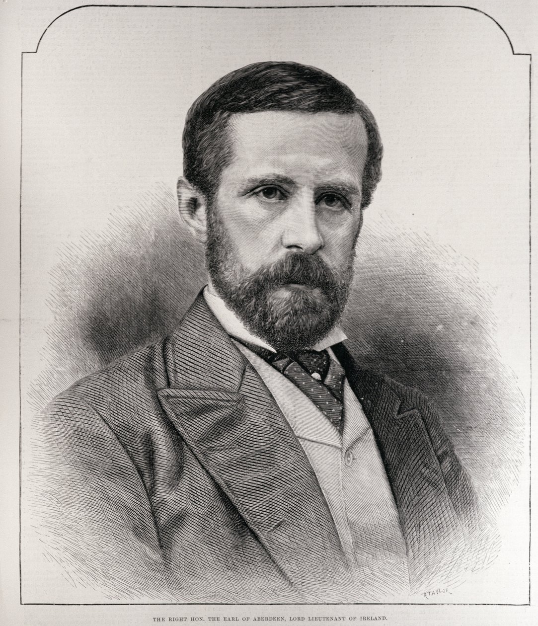 A jobb tiszt. Aberdeen grófja, Írország lord hadnagya, R. Taylor metszete a „The Illustrated London News”-ból, 1886. március 13. alkotó: English School
