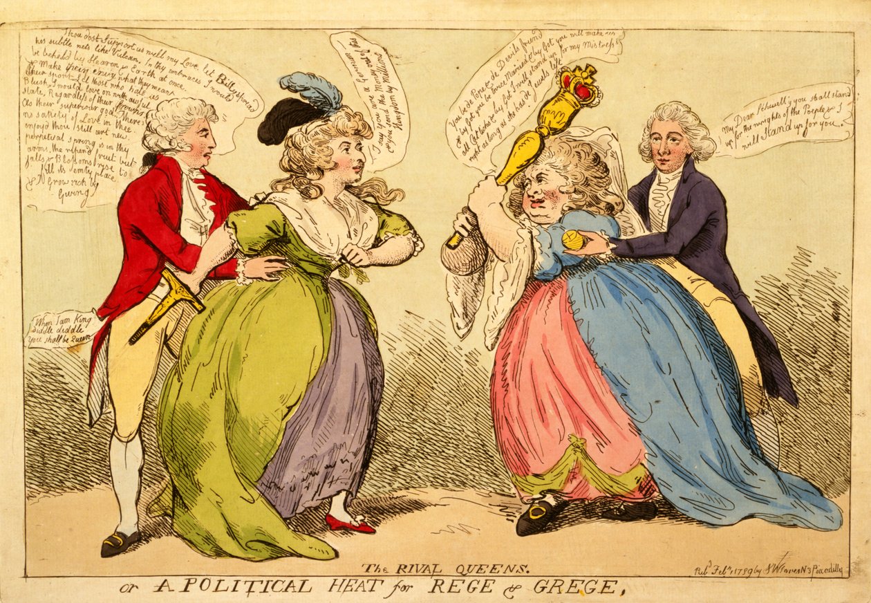 The Rival Queens or a Political Heat for Rege and Grege, 1789 (kézzel színezett metszet) alkotó: English School