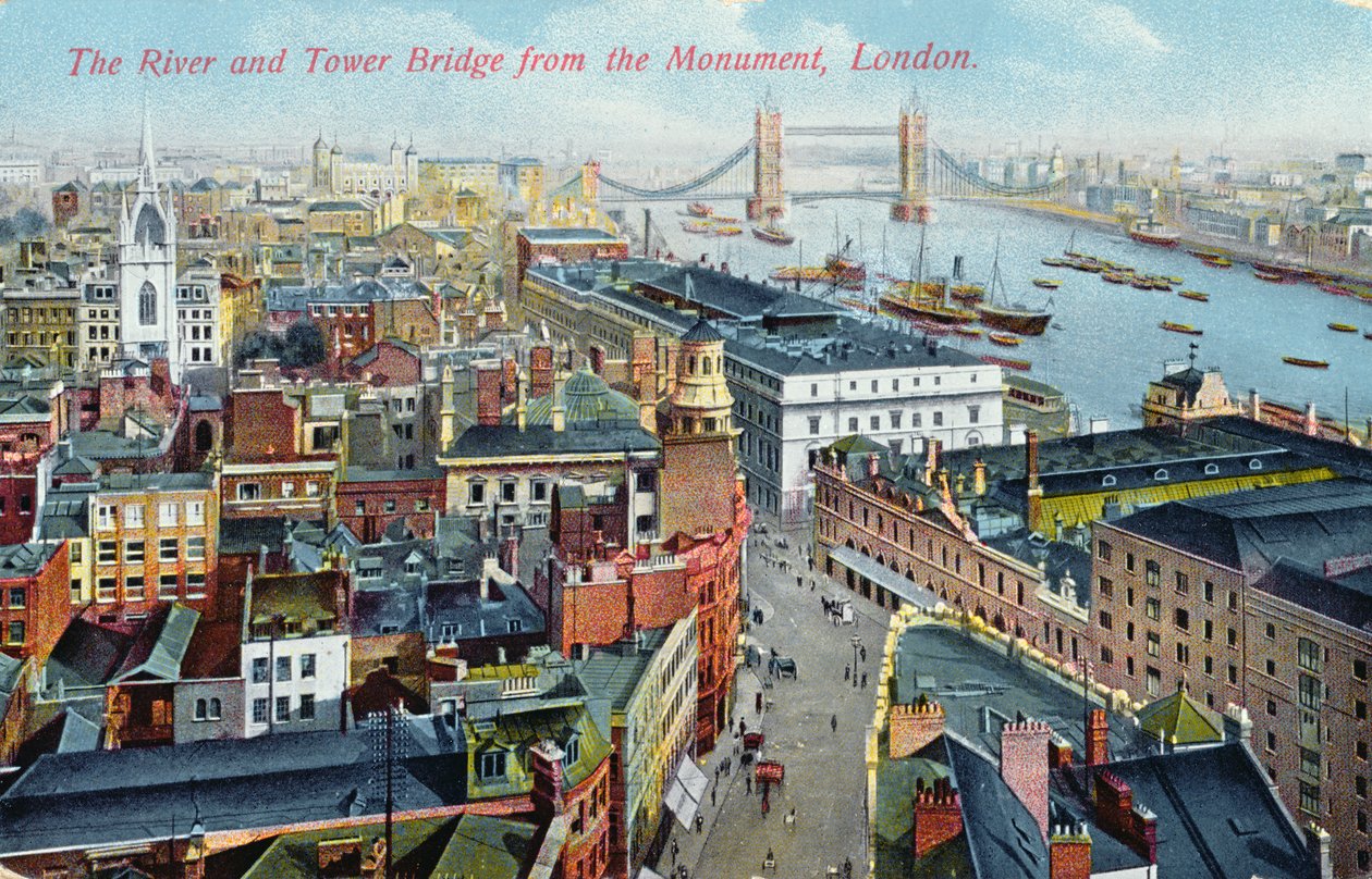 A Temze és a Tower Bridge, 1920 körül alkotó: English School