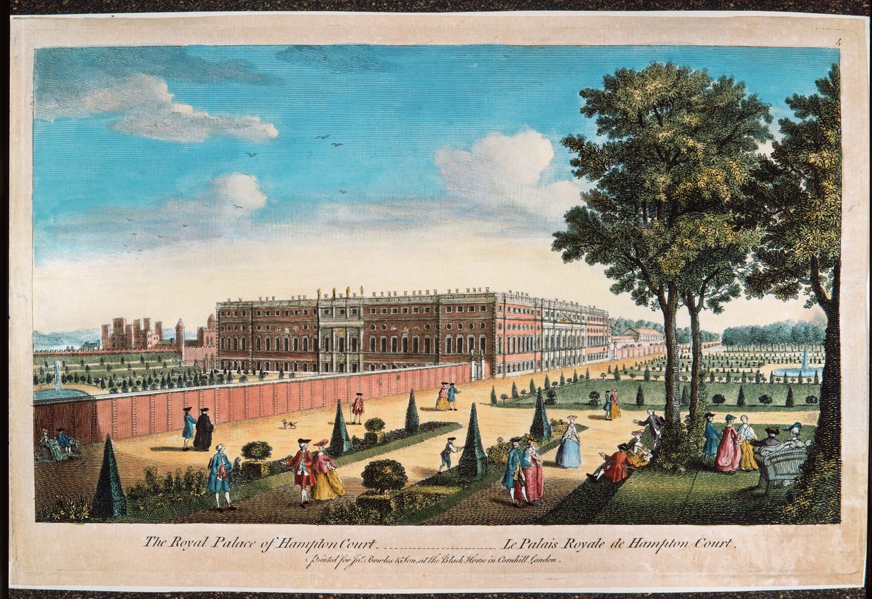 Hampton Court királyi palotája (kézzel színezett metszet) alkotó: English School
