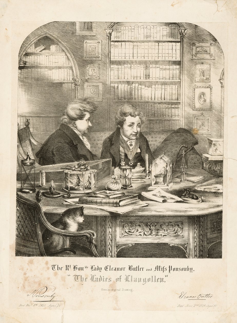 Az Rt. Hon. Lady Eleanor Butler és Miss Ponsonby, "The Ladies of Llangollen", 1831 után (litho) alkotó: English School
