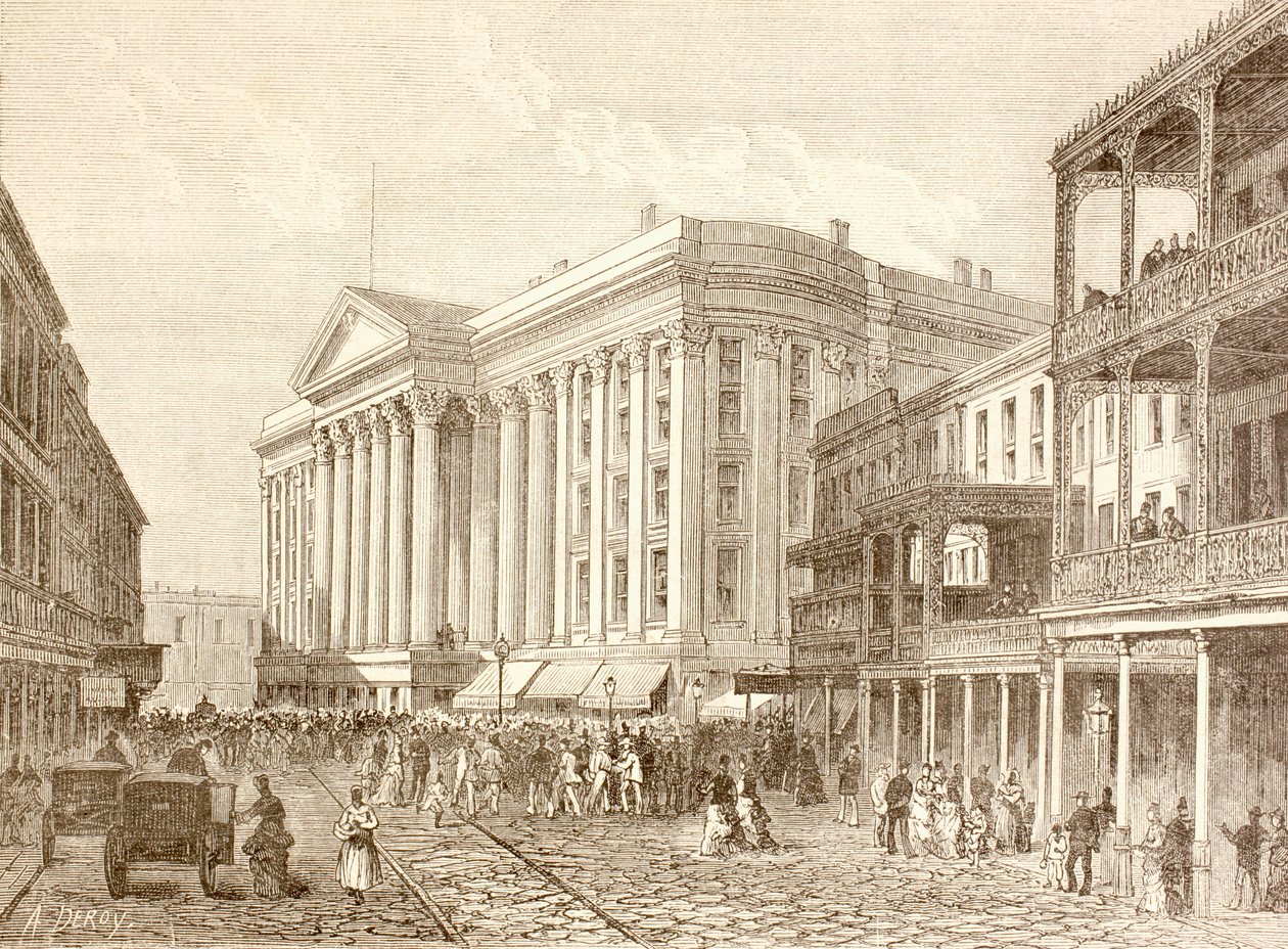 A Saint Charles Hotel a St. Charles Streeten, New Orleansban az 1880-as években (litho) alkotó: English School
