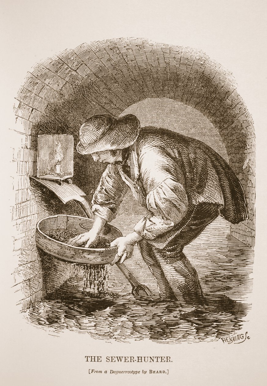 A szennyvízvadász, Richard Beard dagerrotípiájából, illusztráció a London Labor és a London Poor, Henry Mayhew, pub. 1862 alkotó: English School