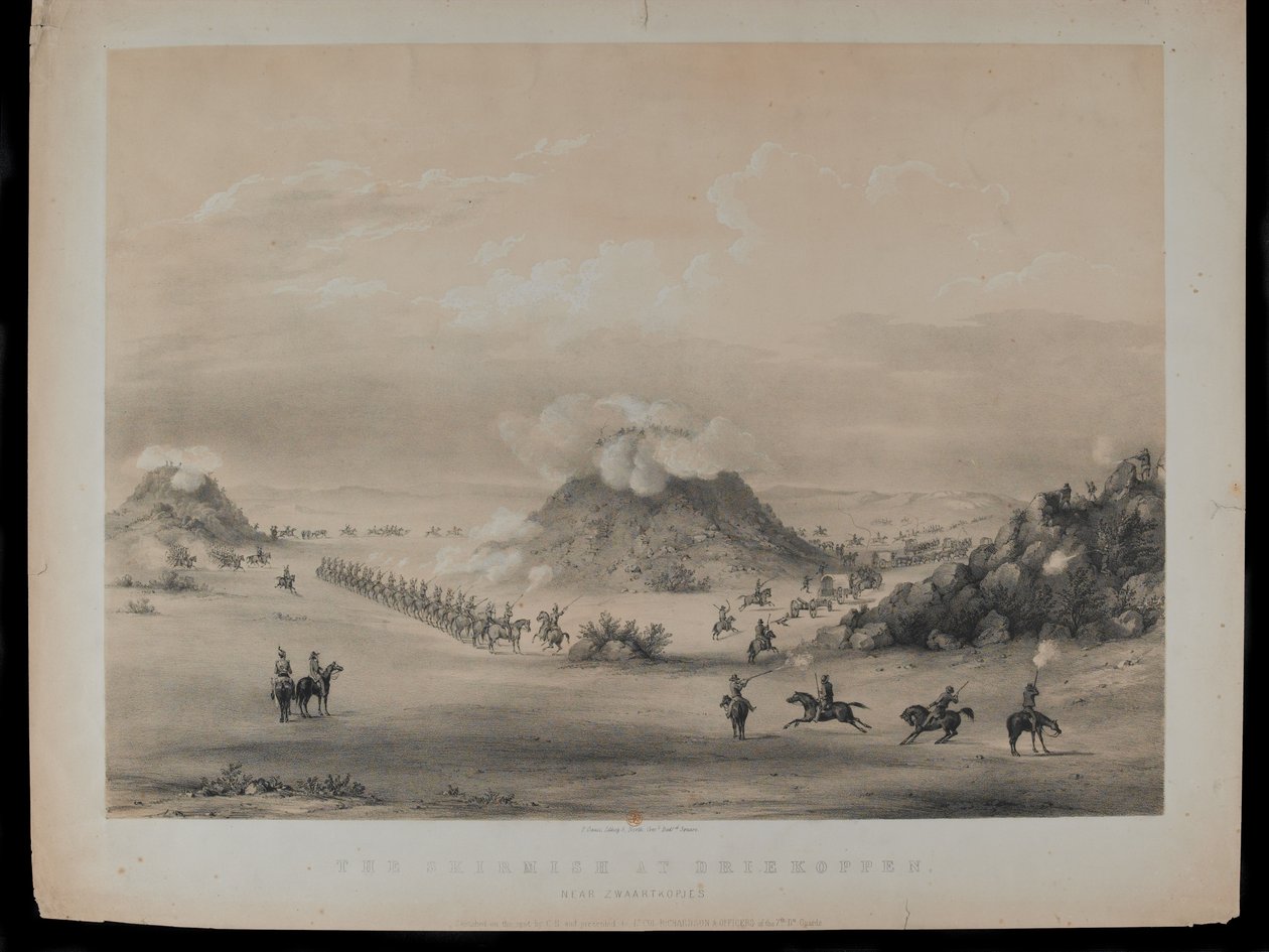 A Driekoppenben, Zwaartkopjes melletti csetepaté, 1845, Paul Gauci (1834-66) metszete, 1845 körül megjelent alkotó: English School