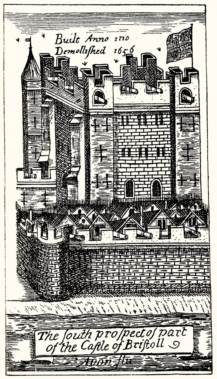 A bristoll-i kastély egy részének déli kilátása, kocsma. 1893. alkotó: English School