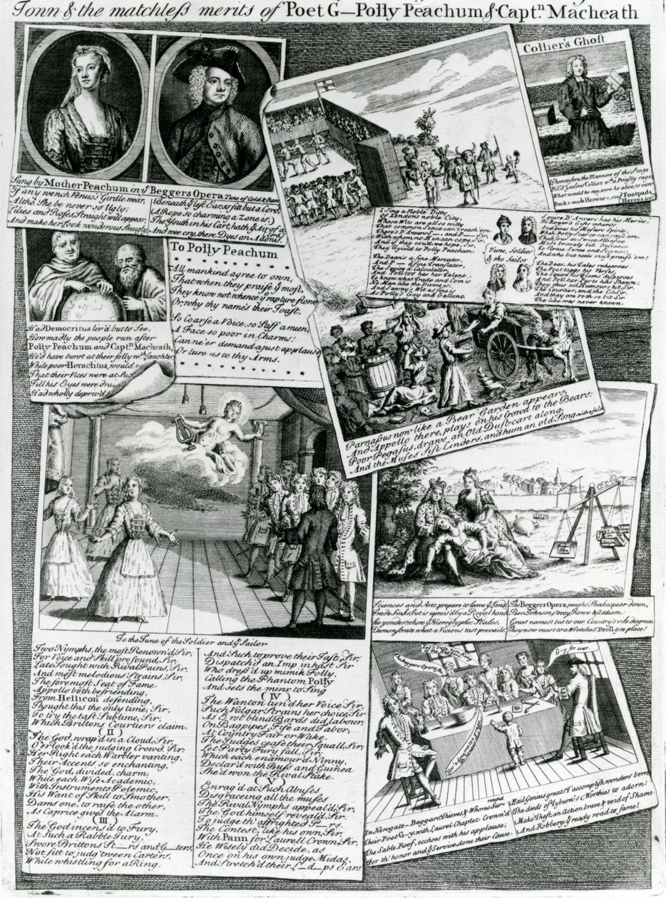 A Stage Medley a város udvarias ízlését és G. költő, Polly Peachum és Macheath kapitány páratlan érdemeit képviseli, 1728 körül alkotó: English School
