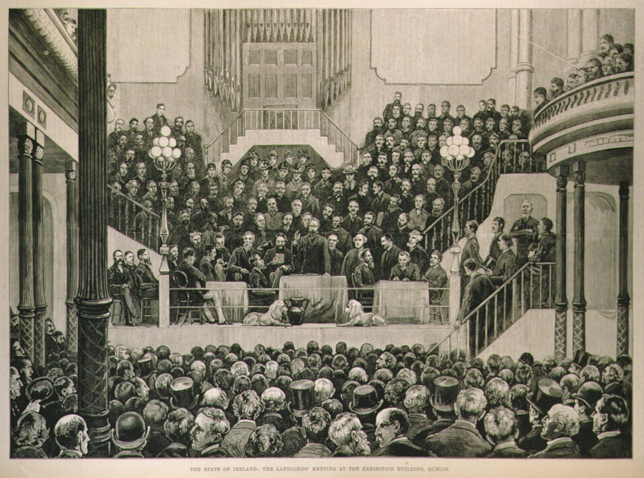 Ír állam: A földesurak találkozója a dublini kiállítási épületben, az Illustrated London Newsból, 1882. január 14. alkotó: English School