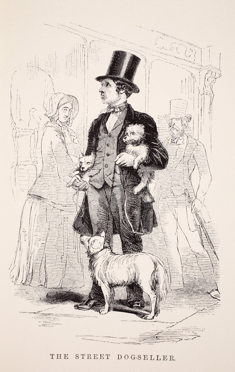 Az utcai kutyaeladó, Henry Mayhew illusztrációja a London Labor and London Poor-ből, pub. 1862 alkotó: English School