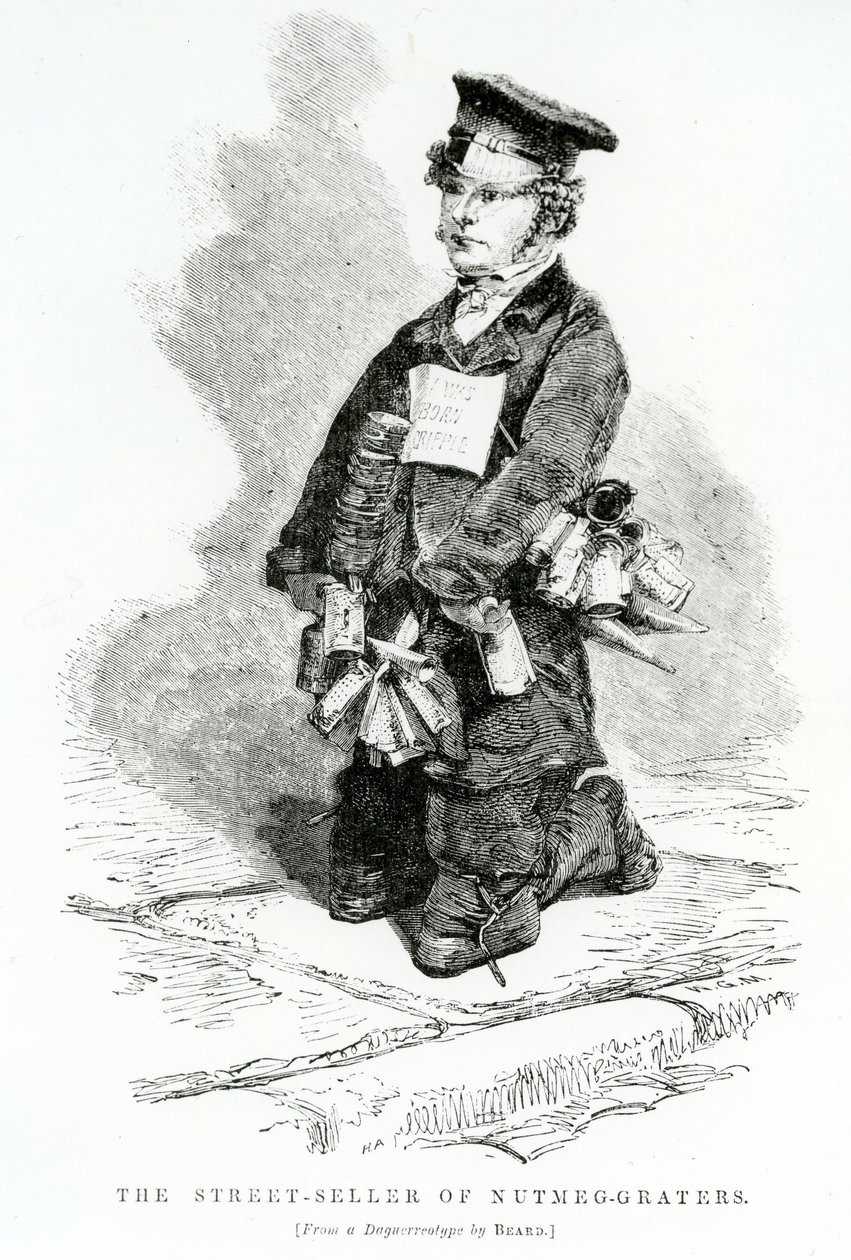 Szerecsendió-reszelők utcai árusa, 1840 körül alkotó: English School