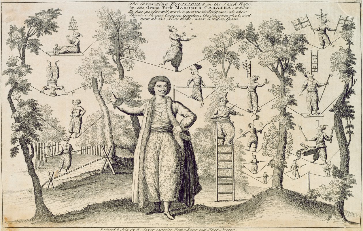 A Meglepő egyensúlyok a laza kötélen, a Grand Turk, Mahomed Caratha, nyomta Robert Sayer (fl.1750-80) alkotó: English School