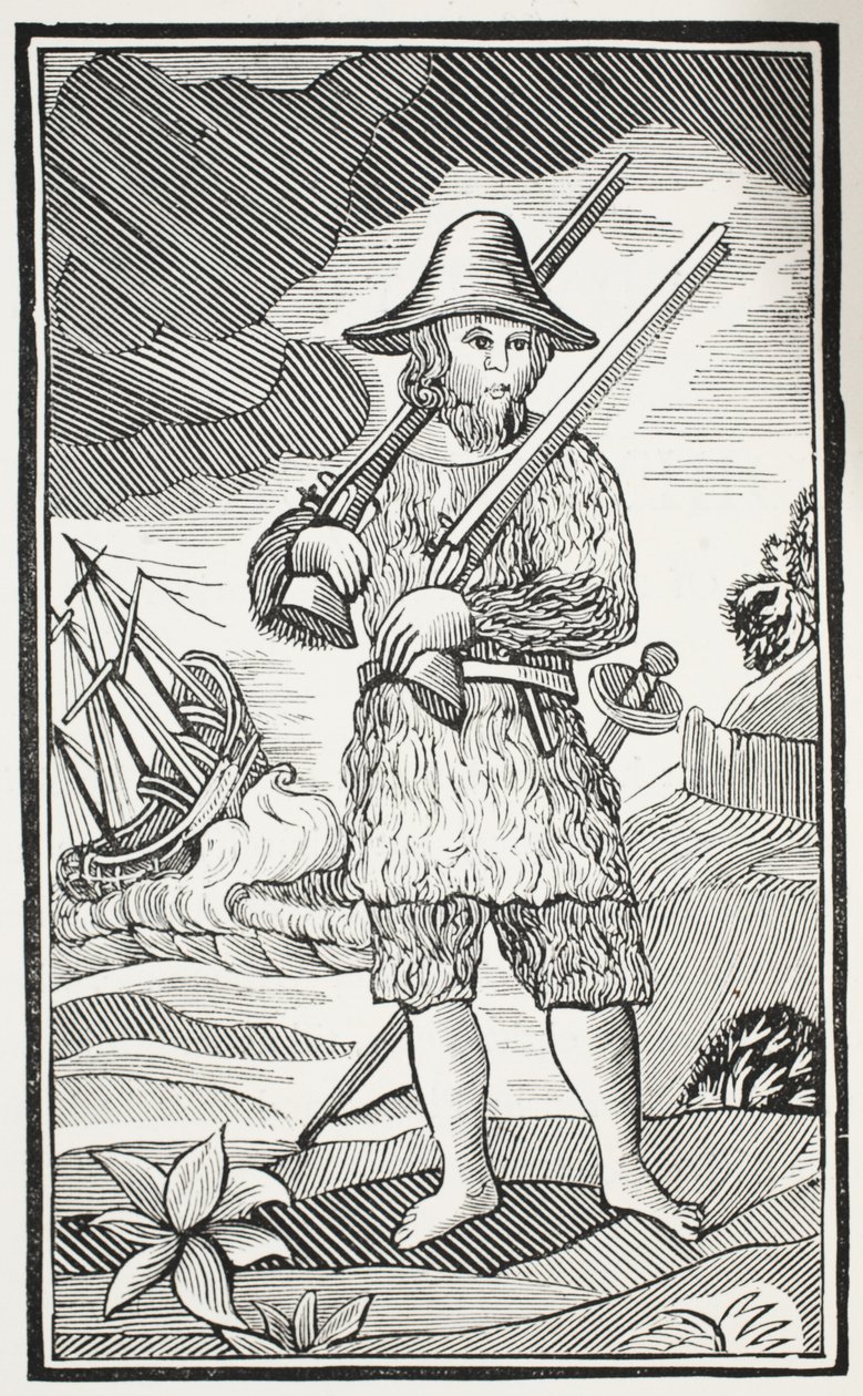 The Surprising Life and Strange Adventures of the City of York, Robinson Crusoe, Mariner, illusztráció a Chap-books of the Eightenth Century, John Ashton, pub. 1882 alkotó: English School