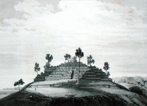 Boro Bodo temploma Kedu Boro kerületében, Thomas Stamford Raffles (1781-1826) „Jáva története” című művéből, 1830-ban jelent meg (második kiadás) (litho) alkotó: English School