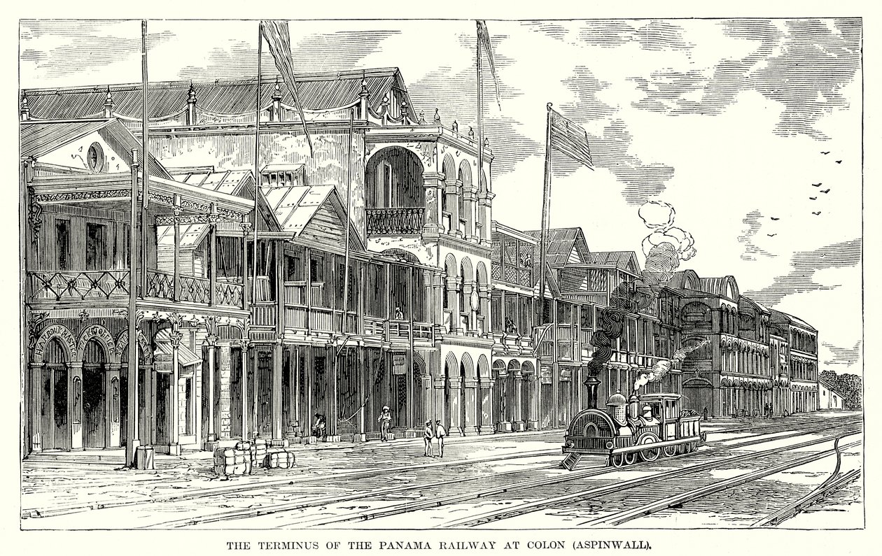 A panamai vasút végállomása Colonban (Aspinwall) (metszet) alkotó: English School