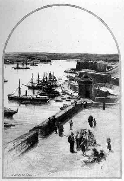 The Top of the Grand Harbour, Valletta, Málta, „A festői mediterrán” 3. kötetéből, a Cassell and Co. Ltd. kiadásában. alkotó: English School