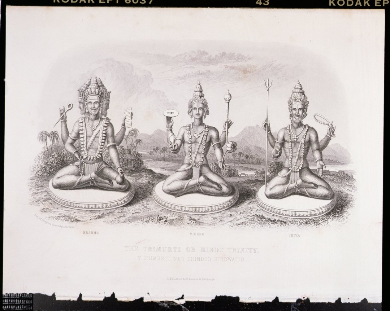 A Trimurti vagy Hindu Szentháromság, A. Thorn metszete, a World Religionból, kiadó: A. Fullarton & Co. alkotó: English School
