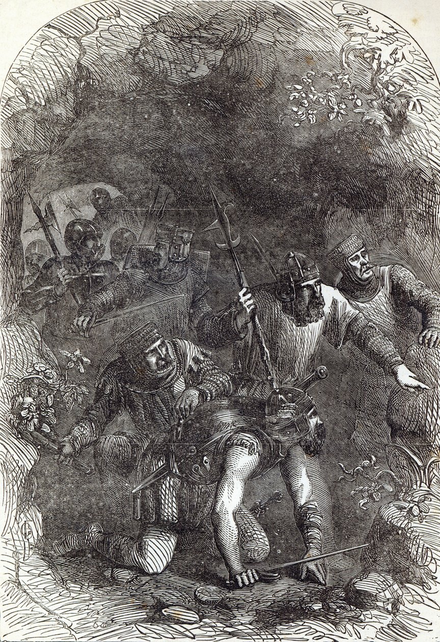 Lord Montacute csapatai a földalatti átjáróban, illusztráció a „Cassell illusztrált angliai történelméből” alkotó: English School