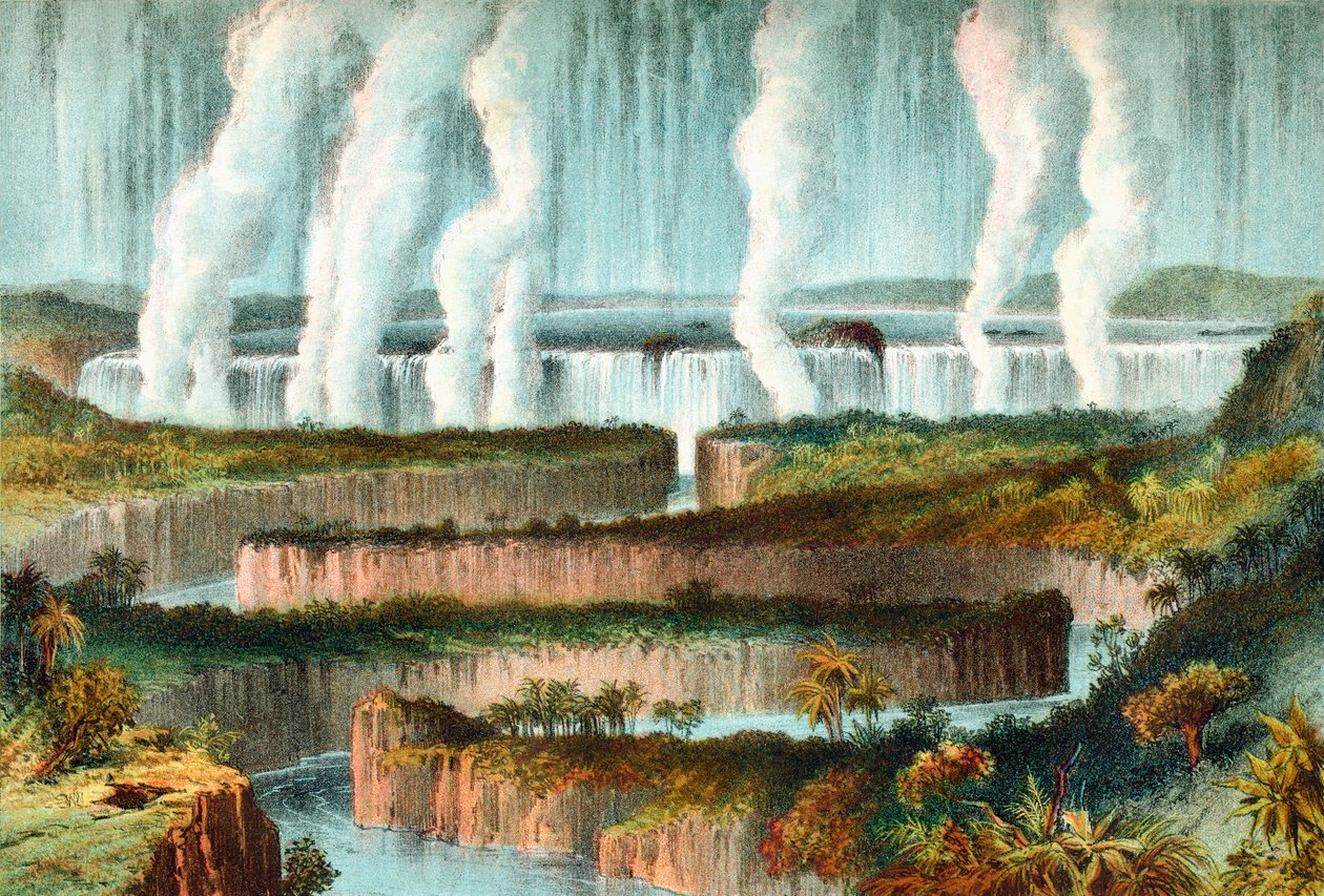 A Victoria-vízesés vagy Mosi-oa-Tunya, Zambezi folyó, Zimbabwe, Dél-Afrika a XIX. Dr. Livingstone élete és felfedezéseiből, 1875 körül. alkotó: English School